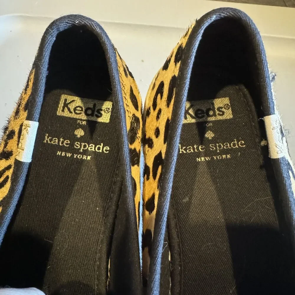 Kate Spade Keds Sneakers Leopard Calf Hair Slip On Animal Print Women sz 8